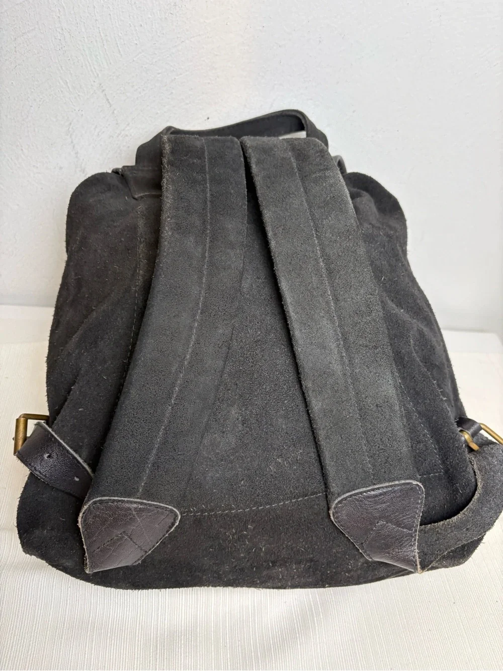 Vintage Handmade in Pakistan Genuine Suede Leather Buckle Drawstring Backpack